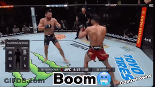 Two Men Are Fighting In A Boxing Ring With The Word Boom On The Bottom GIF