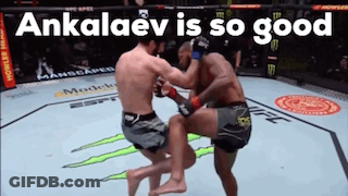 Two Men Are Fighting In A Boxing Ring With The Words `` Ankalaev Is So Good '' Written Above Them . GIF