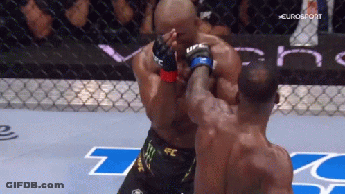 Two Men Are Fighting In A Cage And One Of Them Is Wearing A Ufc Glove . GIF
