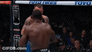 Two Men Are Fighting In A Cage In Front Of A Crowd . GIF