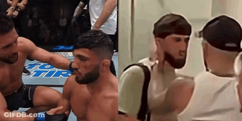 Two Men Are Fighting In A Cage With The Word Tir On The Floor GIF