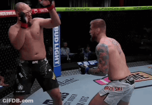 Two Men Are Fighting In A Ring With A Bud Light Sign In The Background GIF