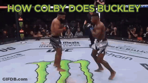 Two Men Are Fighting In A Ring With The Words How Colby Does Buckley GIF