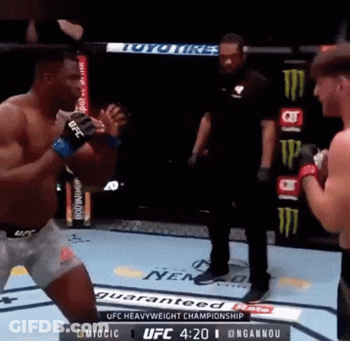 Two Men Are Fighting In A Ufc Heavyweight Championship Ring GIF