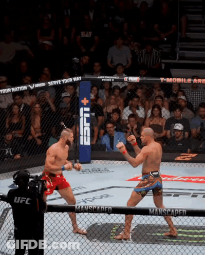 Two Men Are Fighting In A Ufc Ring With A T-Mobile Ad In The Background GIF