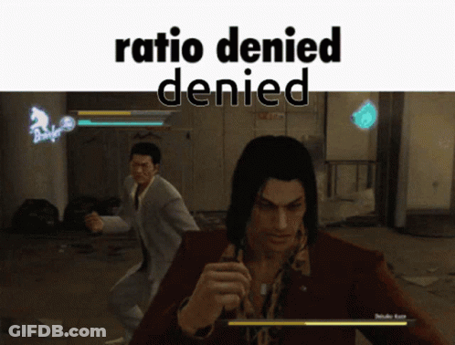 Two Men Are Fighting In A Video Game With The Words Ratio Denied Denied GIF