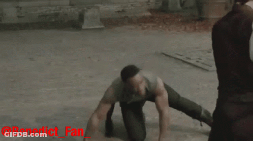 Two Men Are Fighting With Swords And Benedict_fan Is Written In Red GIF