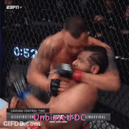 Two Men Are Hugging In A Cage With The Words Ground Control Time On The Screen GIF