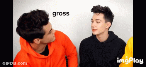 Two Men Are Looking At Each Other And The Word Gross Is On The White Background GIF
