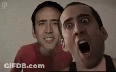 Two Men Are Making Funny Faces With Their Mouths Open And One Is Wearing A Red Shirt . GIF