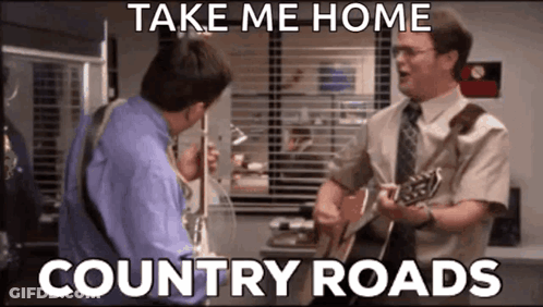 Two Men Are Playing Guitars And Singing A Song Called Take Me Home Country Roads . GIF