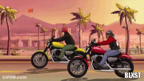 Two Men Are Riding Motorcycles With Blxst Written On The Bottom Right GIF