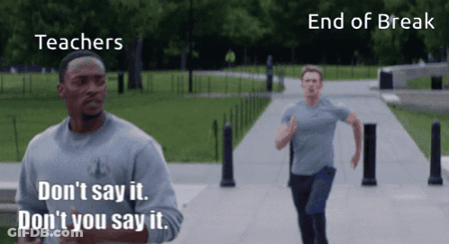 Two Men Are Running Down A Sidewalk And One Of Them Says " Don 'T Say It " GIF