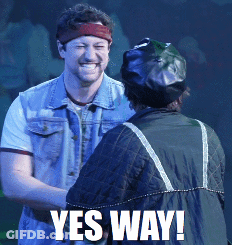 Two Men Are Shaking Hands And The Words Yes Way Are On The Bottom GIF