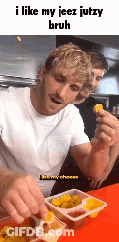 Two Men Are Sitting At A Table Eating Chips And One Of Them Says I Like My Jeez Jutzy Bruh GIF