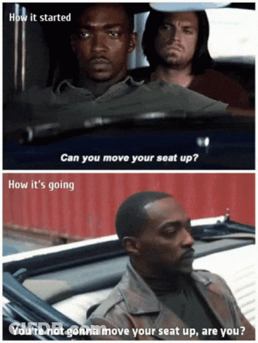 Two Men Are Sitting In A Car And One Is Asking The Other How It Started GIF