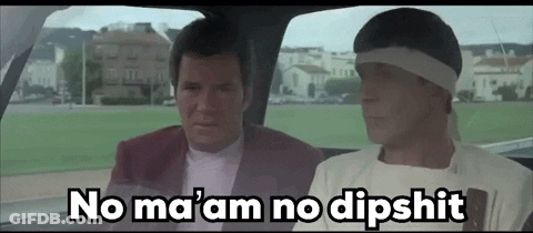 Two Men Are Sitting In A Car And One Of Them Is Saying No Ma 'Am No Dipshit GIF