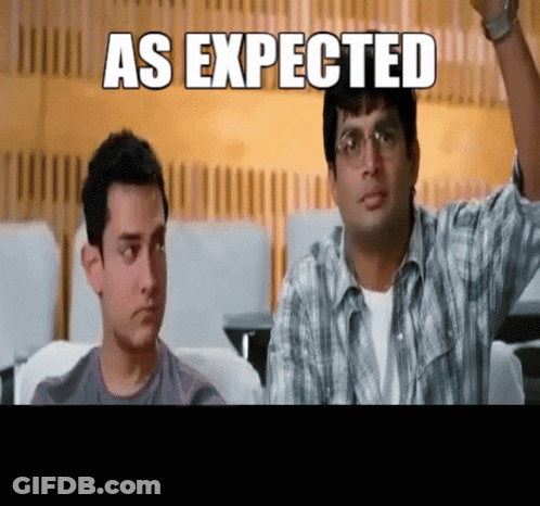 Two Men Are Sitting In A Classroom With The Words As Expected Written Above Them GIF
