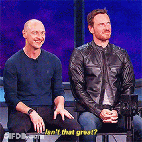 Two Men Are Sitting Next To Each Other And One Of Them Is Asking The Other " Isn 'T That Great " GIF