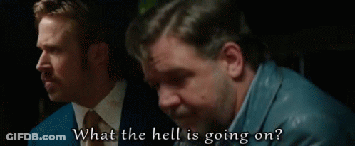 Two Men Are Sitting Next To Each Other And One Of Them Is Saying What The Hell Is Going On . GIF