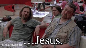 Two Men Are Sitting Next To Each Other In A Bowling Alley And One Of Them Is Talking About Jesus . GIF