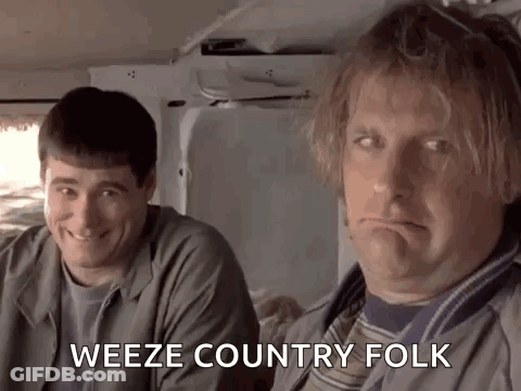 Two Men Are Sitting Next To Each Other In A Van And One Of Them Is Saying Weeze Country Folk GIF