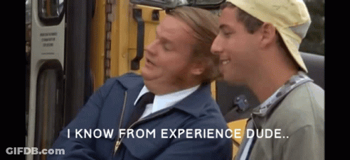 Two Men Are Sitting Next To Each Other With One Saying I Know From Experience Dude GIF