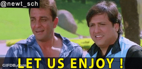 Two Men Are Sitting Next To Each Other With The Words Let Us Enjoy GIF