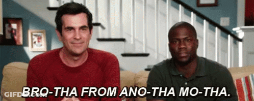 Two Men Are Sitting On A Couch And One Of Them Says " Bro-Tha From Ano-Tha Mo-Tha " GIF