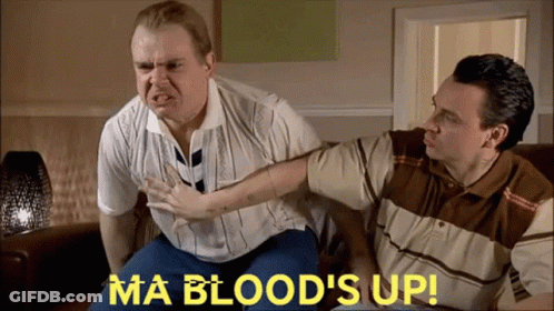 Two Men Are Sitting On A Couch With The Words Ma Blood 'S Up GIF