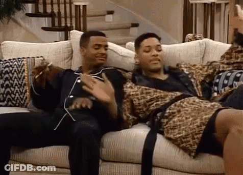 Two Men Sitting On Couch And Talking GIF