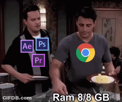 Two Men Are Standing At A Table With Plates Of Food And The Words Ram 8/8 Gb Written On The Bottom GIF
