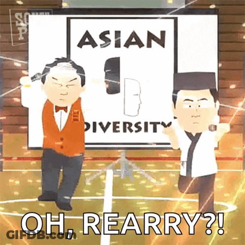Two Men Are Standing In Front Of A Asian Diversity Sign GIF