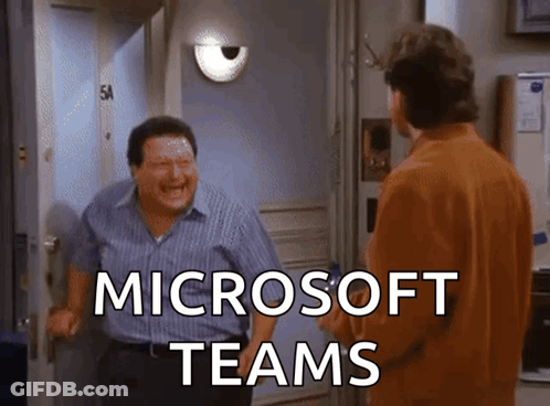 Two Men Are Standing In Front Of A Door With The Words Microsoft Teams Written On It GIF