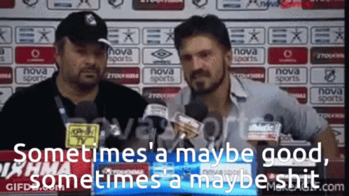 Two Men Are Standing In Front Of A Nova Sports Sign GIF