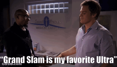 Two Men Are Standing In Front Of A Saint Peter 'S Medical Center Sign GIF
