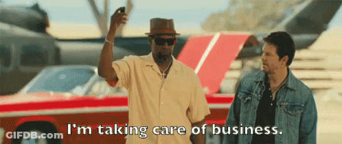 Two Men Are Standing Next To A Red Car And One Of Them Is Saying I 'M Taking Care Of Business . GIF