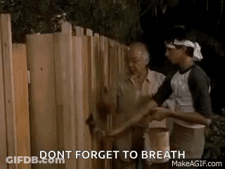 Two Men Are Standing Next To A Wooden Fence And Talking . GIF