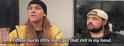 Two Men Are Standing Next To Each Other And One Of Them Is Saying " Fifteen Bucks Little Man Put That Shit In My Hand " GIF