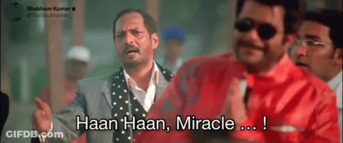 Two Men Are Standing Next To Each Other And One Of Them Is Saying " Haan Haan Miracle " GIF
