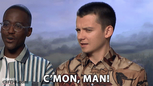 Two Men Are Standing Next To Each Other And One Of Them Says C Mon Man GIF