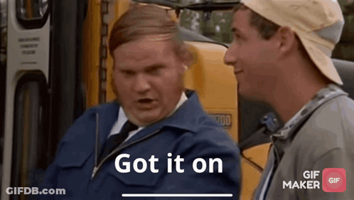 Two Men Are Standing Next To Each Other And One Of Them Says " Got It On " GIF