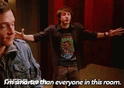Two Men Are Standing Next To Each Other And One Of Them Says I 'M Smarter Than Everyone In This Room . GIF