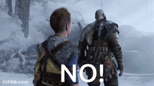 Two Men Are Standing Next To Each Other And The Word No Is On The Ground GIF