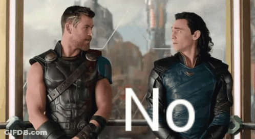 Two Men Are Standing Next To Each Other And The Word No Is On The Screen GIF