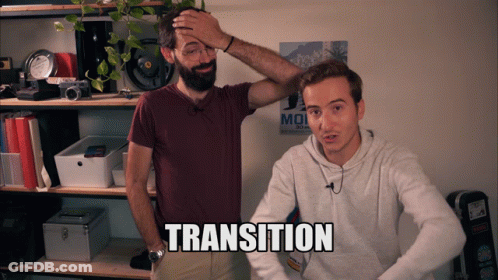 Two Men Are Standing Next To Each Other And The Word Transition Is On The Bottom GIF