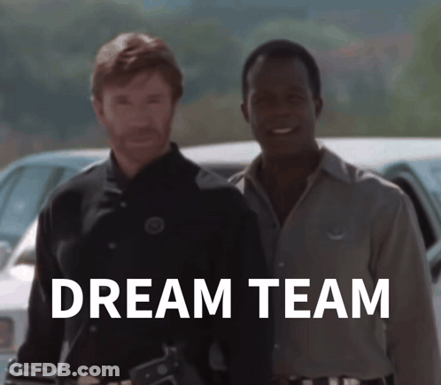 Two Men Are Standing Next To Each Other And The Words Dream Team Are Visible GIF