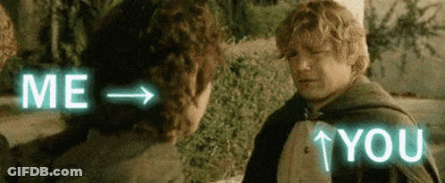 Two Men Are Standing Next To Each Other And The Words Me And You Are Lit Up GIF