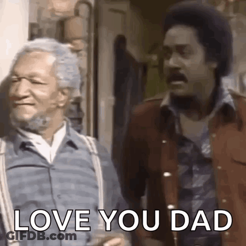 Two Men Are Standing Next To Each Other In A Room And One Of Them Is Saying `` I Love You Dad '' . GIF