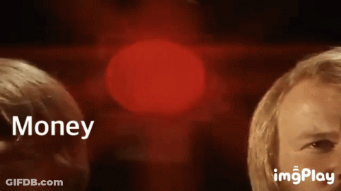 Two Men Are Standing Next To Each Other In Front Of A Red Light And The Words Money Are Visible On The Screen . GIF